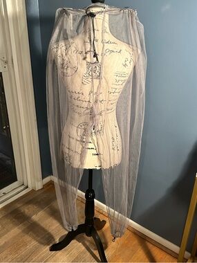 Drawstring parachute Sheer Light Gray Tulle pants